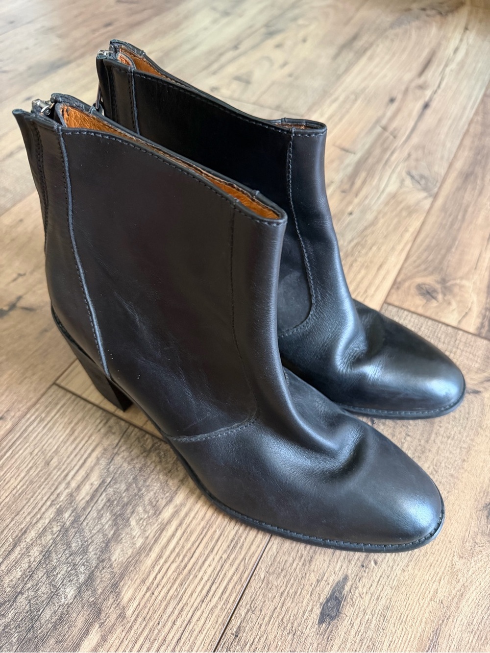 Madewell Black Leather Back-Zip Ankle Boots - Size 10